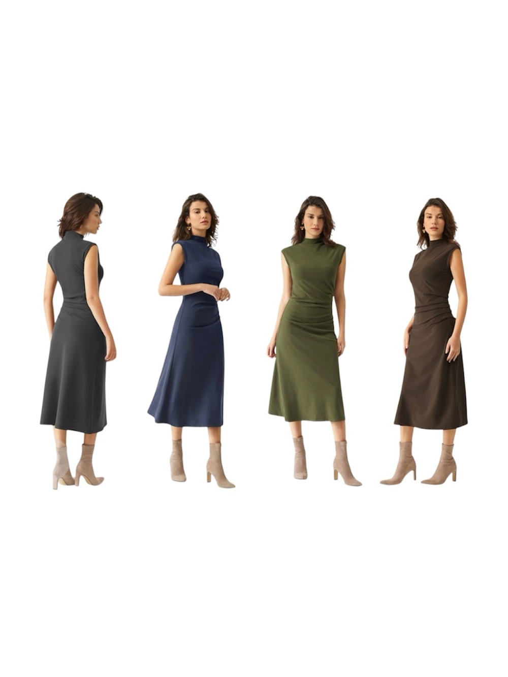 OGL MOVE Sleeveless Midnight Blue Mock Neck Midi Dress - Picture 2 of 2